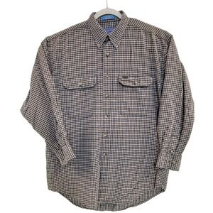 Pendleton Shirt Mens Medium Blue‎ Tan Gingham Plaid Button Down Made in USA